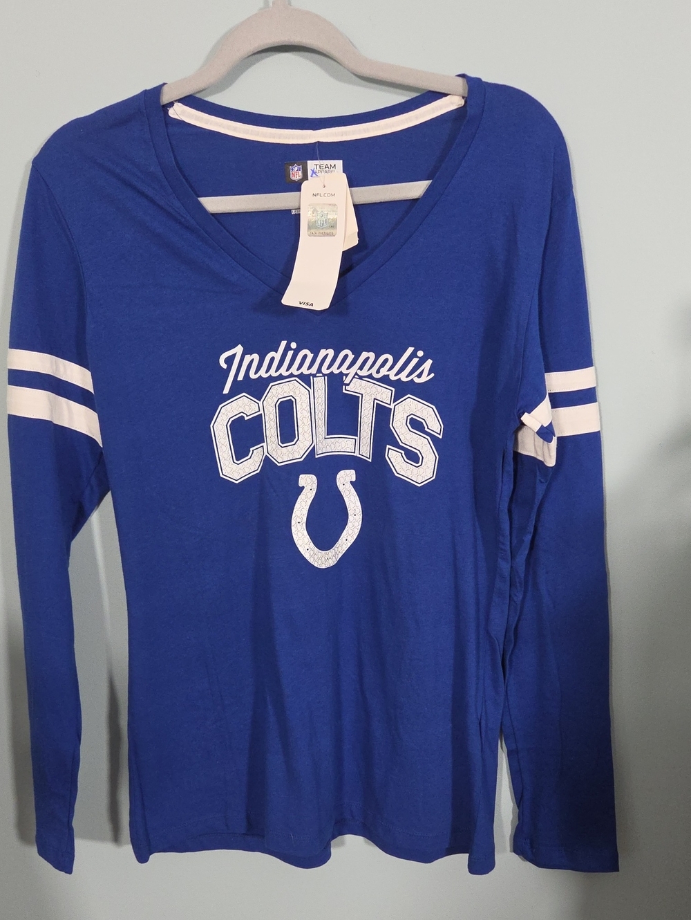 NFL Women's Royal Blue Long Sleeve V-Neck Colts Tee